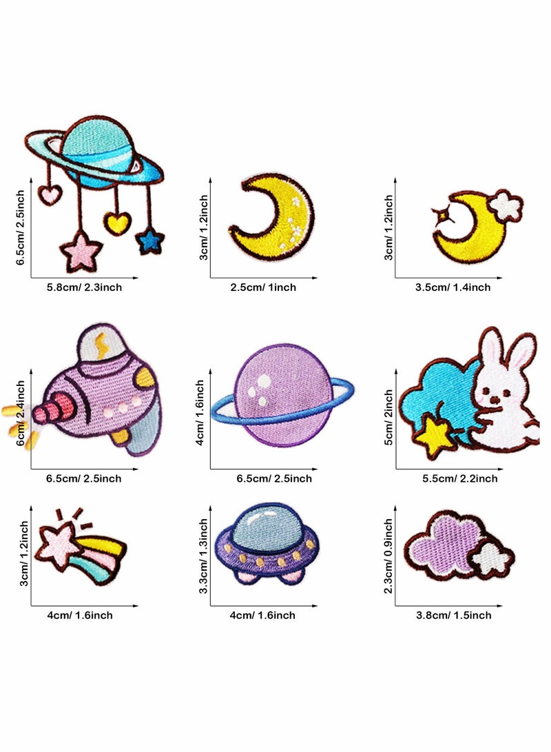 Purple Space Astronaut Iron On Patches Applique Stickers Starry Sky Space Rabbit Space Bear Embroidered for Clothes Jacket T-Shirt DIY Accessories Shoes  21 PCS - Image 2