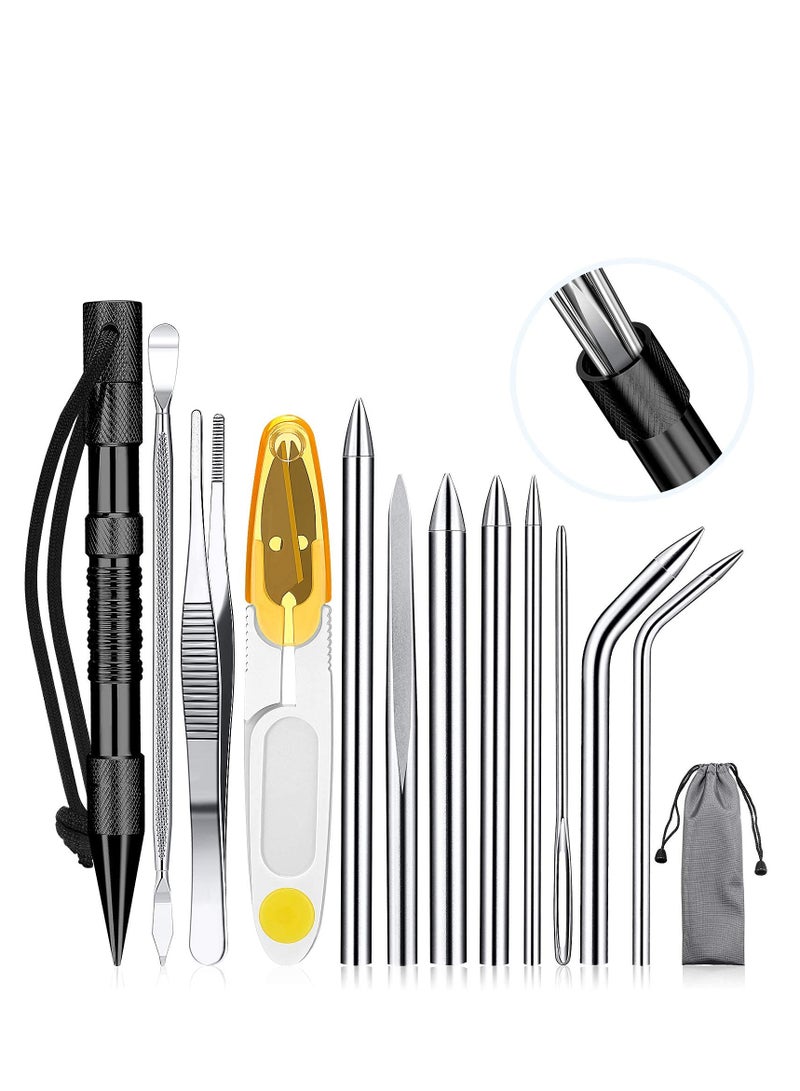 Stainless Steel FID Set Paracord FID Marlinspike Set Paracord Stitching Lacing Stitching Needles and Smoothing Tool Knotter Tools for Leather or Paracord Work (Black) - Image 1