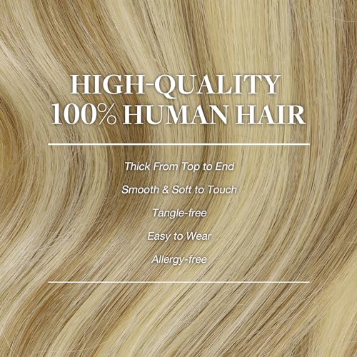 Googoo GOO GOO Clip in Hair Extensions Real Human Hair, Remy Human Hair Extensions Clip ins for Women, Natural Human Hair, 14inch 120g 7Pcs, 16/22 Light Blonde Highlighted Golden Blonde - Image 4