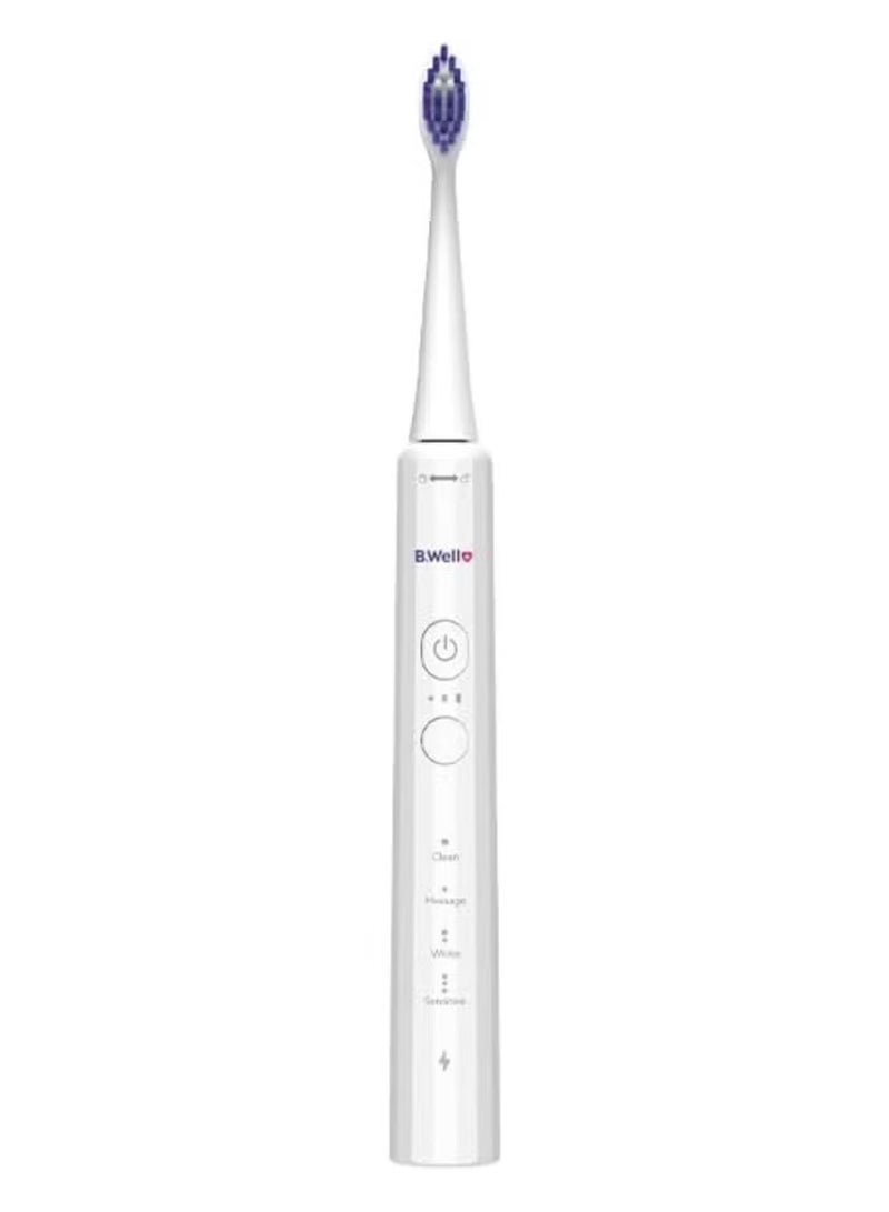 B.Well MED-870 White Electric Sonic Toothbrush with 2 Brush Heads, USB Cable & Travel Bag - Image 1