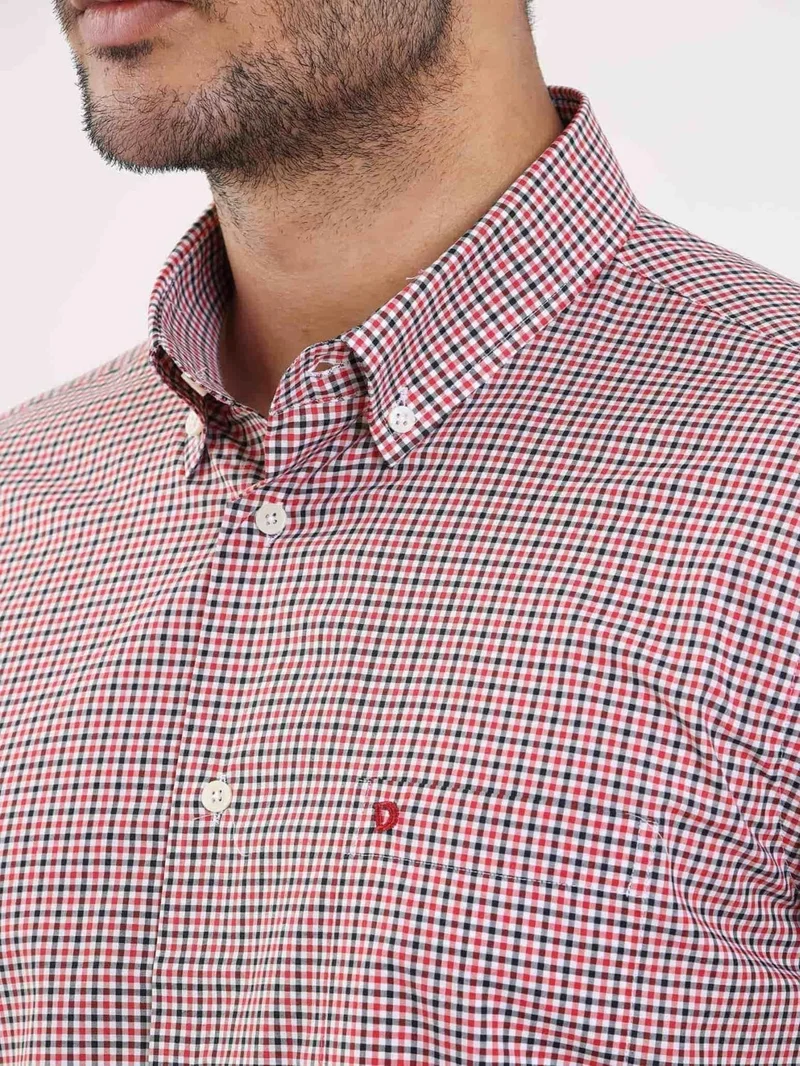 دوفي Red Men's Regular Fit Pitikare Patterned Button Collar Long Sleeve Shirt - 98709