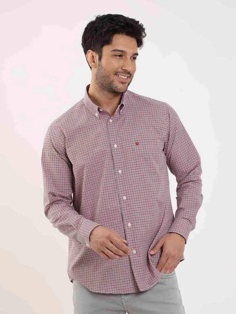 دوفي Red Men's Regular Fit Pitikare Patterned Button Collar Long Sleeve Shirt - 98709
