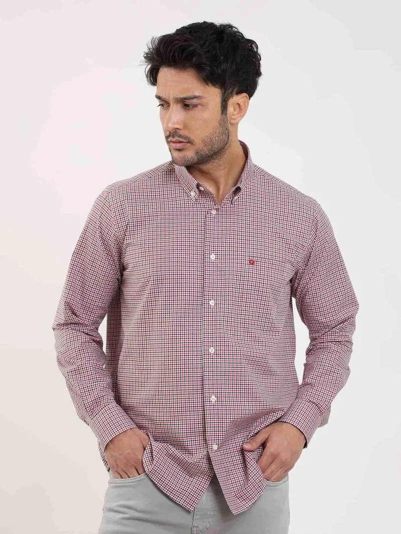دوفي Red Men's Regular Fit Pitikare Patterned Button Collar Long Sleeve Shirt - 98709
