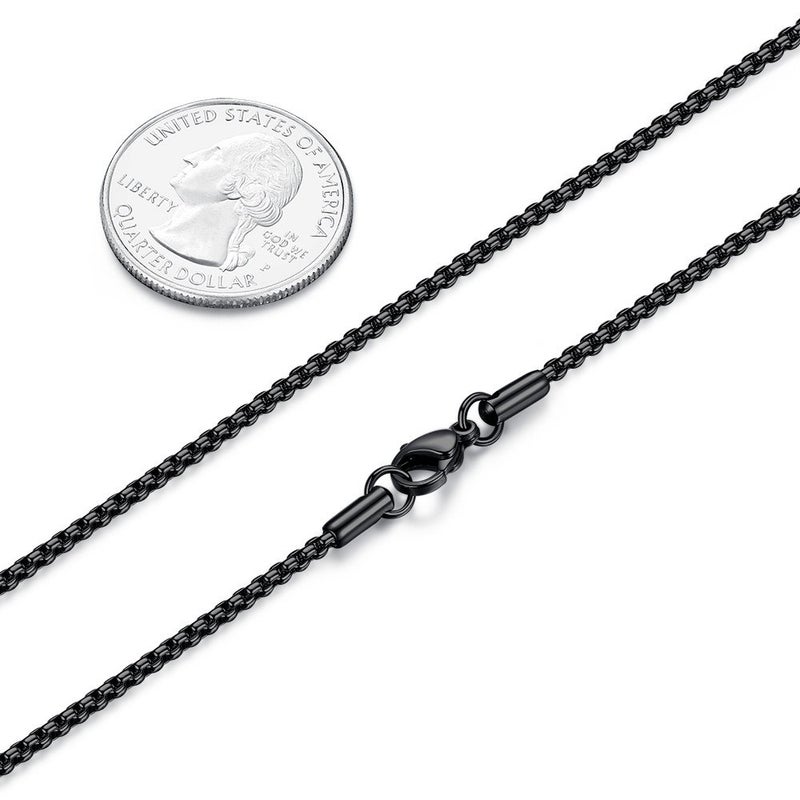 FOSIR Mens Womens 2mm Stainless Steel Black Rolo Cable Chain Necklace (24 Inch) - Image 2