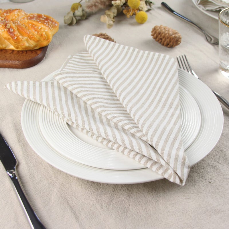 INFEI Plain Striped Cotton Linen Blended Dinner Cloth Napkins - Set of 12 (17 x 17 inches) - for Events & Home Use (Beige) - Image 2
