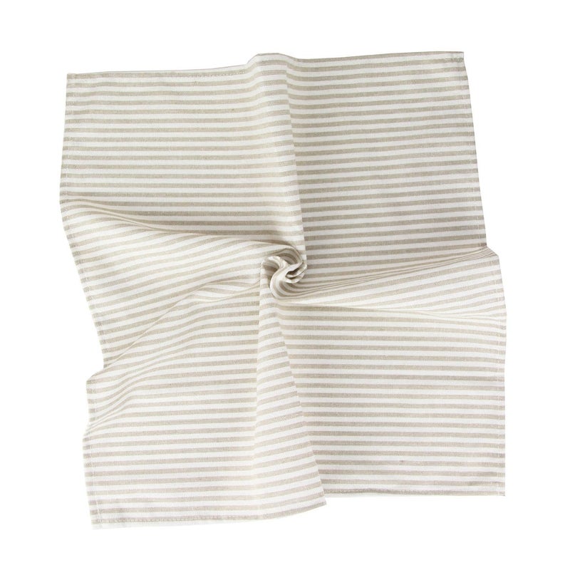 INFEI Plain Striped Cotton Linen Blended Dinner Cloth Napkins - Set of 12 (17 x 17 inches) - for Events & Home Use (Beige) - Image 3