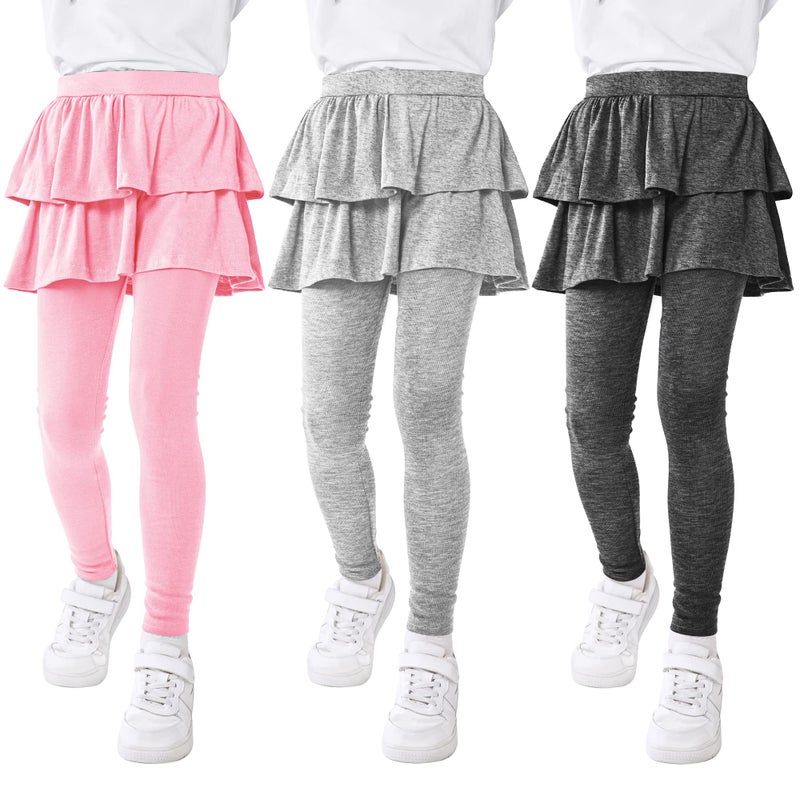 Resinta 3 Pack Girls School Uniform Pants Girls Leggings with Skirt Winter Warm Leggings 4-14 Years - Image 1
