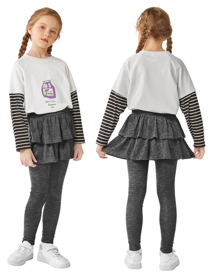 Resinta 3 Pack Girls School Uniform Pants Girls Leggings with Skirt Winter Warm Leggings 4-14 Years - Image 2