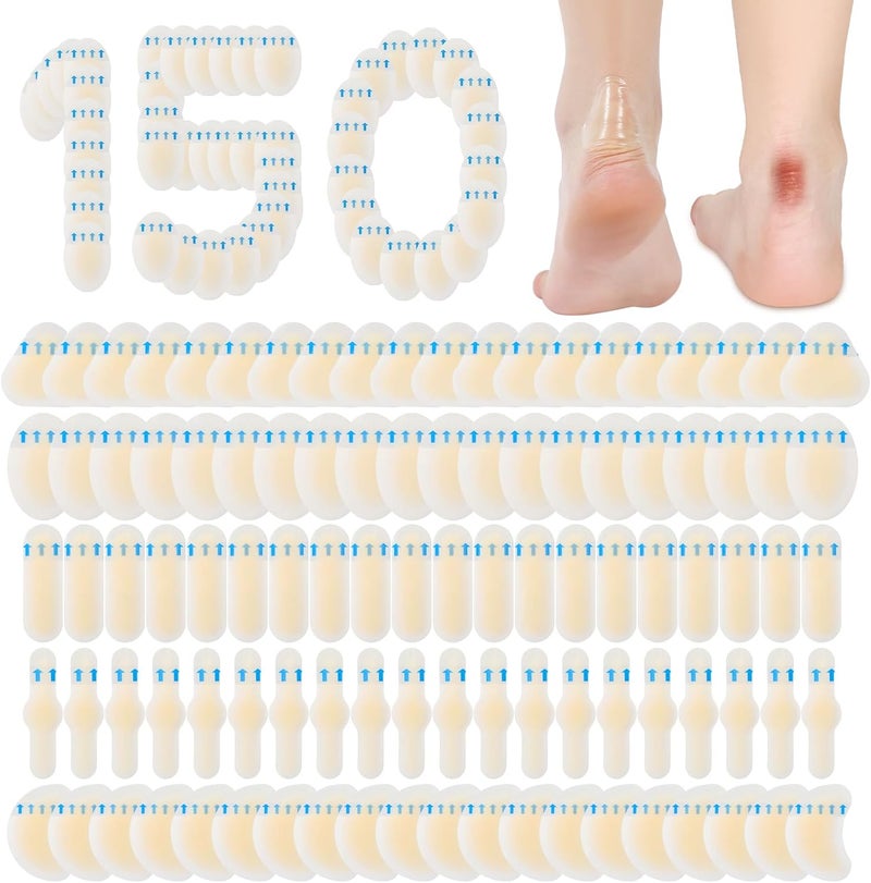Tarpop 150 Pcs Blister Bandages for Feet Waterproof Hydrocolloid Gel Pads Hydrocolloid Bandages Adhesive Feet Cushions for Heel Toe Finger Protection Blister Prevention PatchesStylish - Image 1