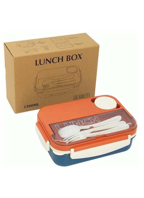 Bento Box, Lunch Box Containers for Toddler/Kids/Adults, 1300ml-4 Compartments&Fork, Leak-Proof, Microwave/Dishwasher/Freezer Safe, Bpa-Free