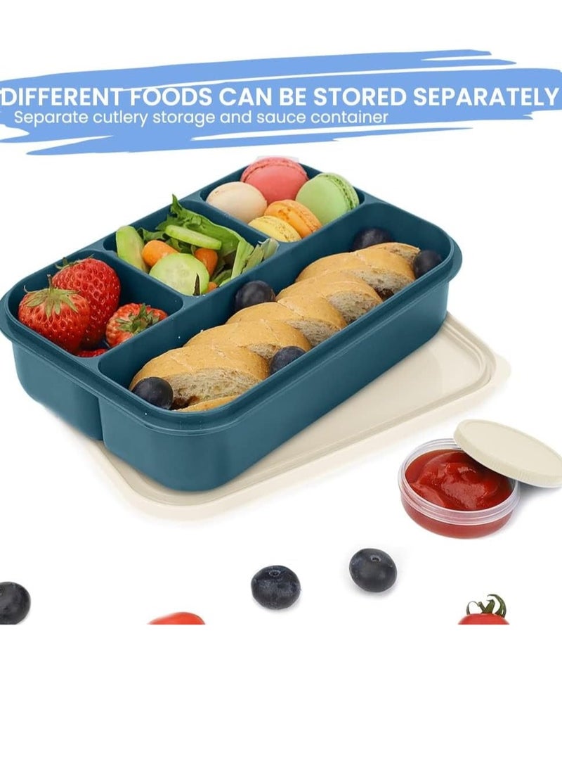 Bento Box, Lunch Box Containers for Toddler/Kids/Adults, 1300ml-4 Compartments&Fork, Leak-Proof, Microwave/Dishwasher/Freezer Safe, Bpa-Free