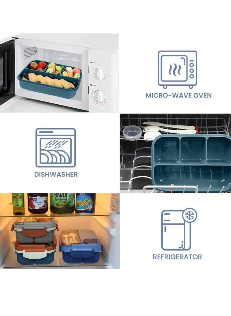 Bento Box, Lunch Box Containers for Toddler/Kids/Adults, 1300ml-4 Compartments&Fork, Leak-Proof, Microwave/Dishwasher/Freezer Safe, Bpa-Free
