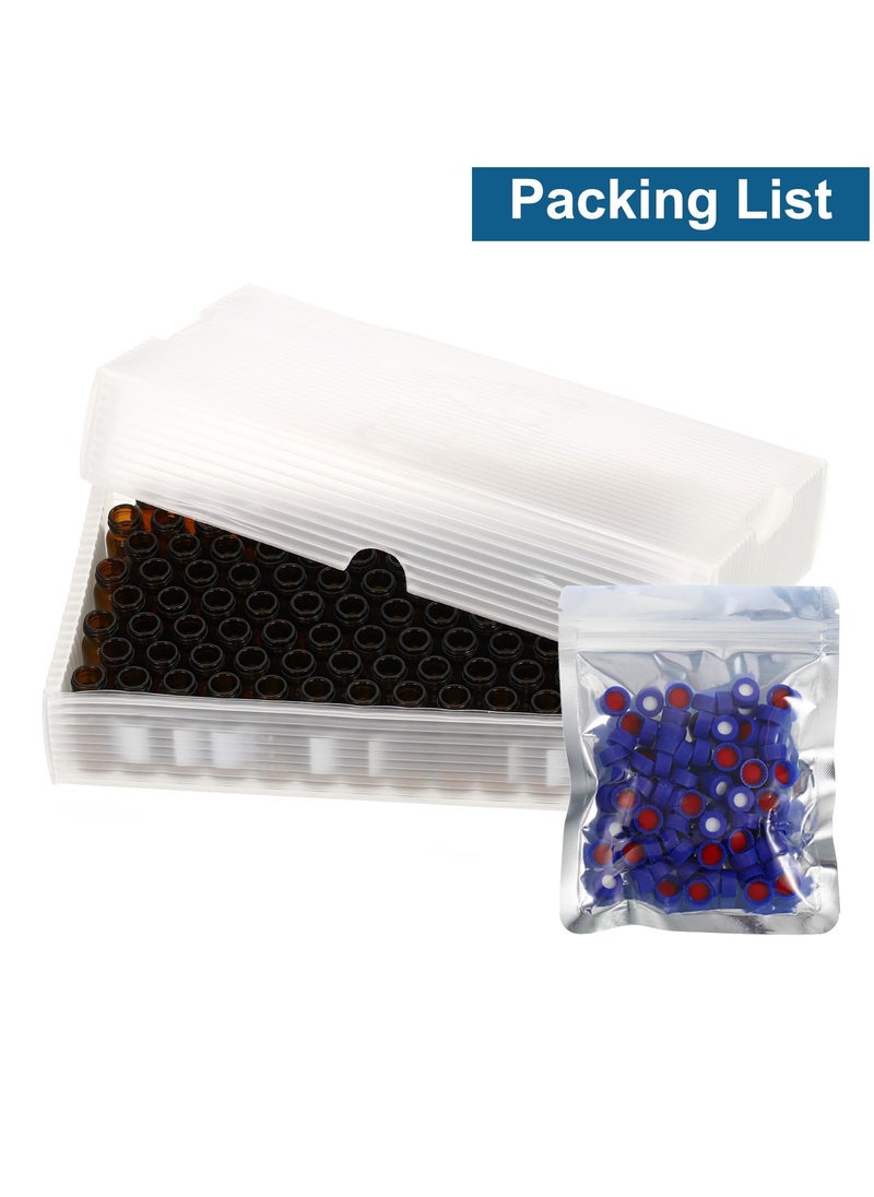 SYOSI - 100 Pcs Autosampler Vial 2ml Pre Slit Septa HPLC or GC Vials 9-425 Lab Amber Vials Sample Vial Screw Cap Writing Patch PTFE and Silicone for LC Stamper High Transparency Good Sealing Clear Scale - Image 1