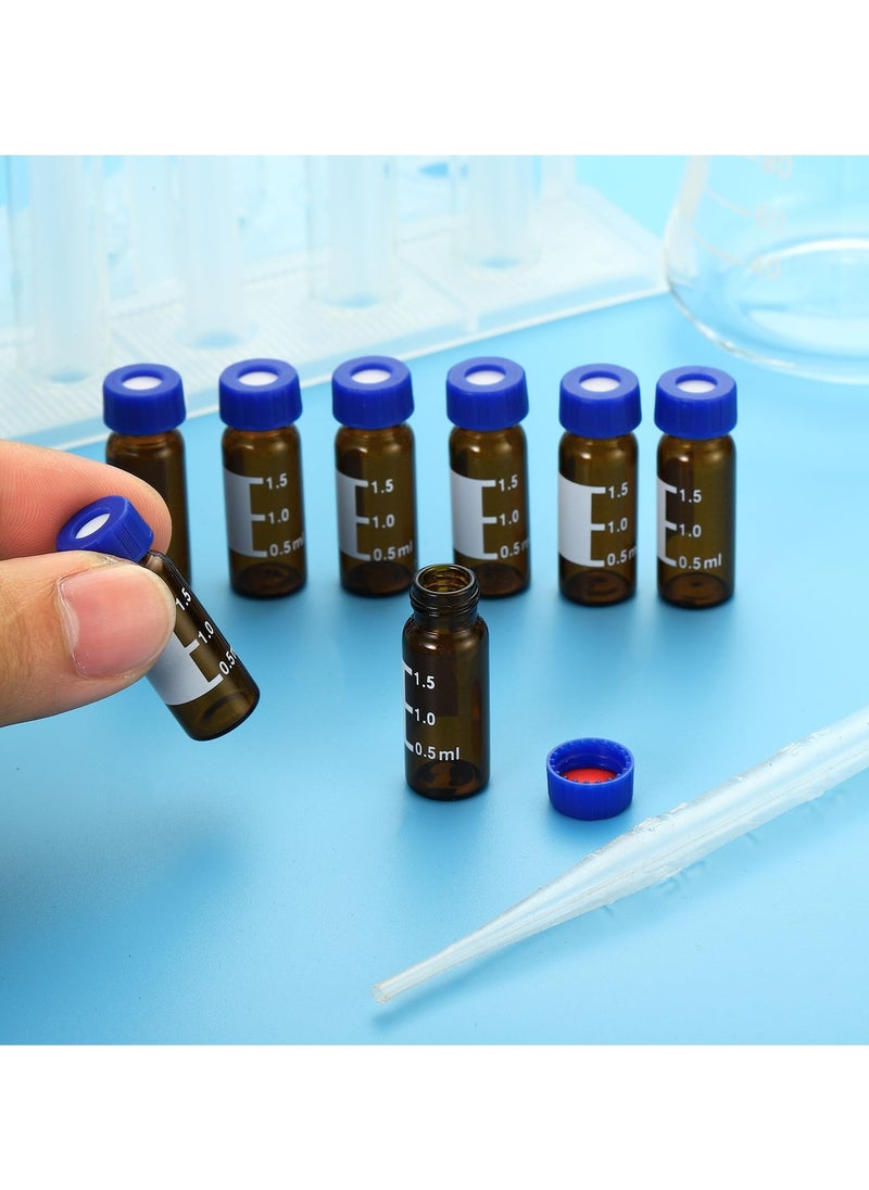 SYOSI - 100 Pcs Autosampler Vial 2ml Pre Slit Septa HPLC or GC Vials 9-425 Lab Amber Vials Sample Vial Screw Cap Writing Patch PTFE and Silicone for LC Stamper High Transparency Good Sealing Clear Scale - Image 1