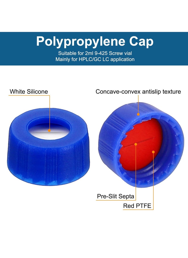 SYOSI - 100 Pcs Autosampler Vial 2ml Pre Slit Septa HPLC or GC Vials 9-425 Lab Amber Vials Sample Vial Screw Cap Writing Patch PTFE and Silicone for LC Stamper High Transparency Good Sealing Clear Scale - Image 1