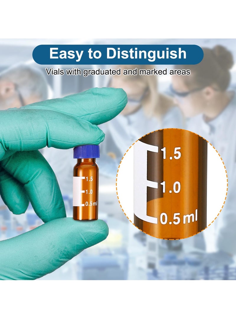 SYOSI - 100 Pcs Autosampler Vial 2ml Pre Slit Septa HPLC or GC Vials 9-425 Lab Amber Vials Sample Vial Screw Cap Writing Patch PTFE and Silicone for LC Stamper High Transparency Good Sealing Clear Scale - Image 1