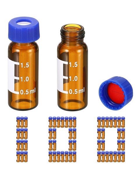 100 Pcs Autosampler Vial 2ml Pre Slit Septa HPLC or GC Vials 9-425 Lab Amber Vials Sample Vial Screw Cap Writing Patch PTFE and Silicone for LC Stamper High Transparency Good Sealing Clear Scale