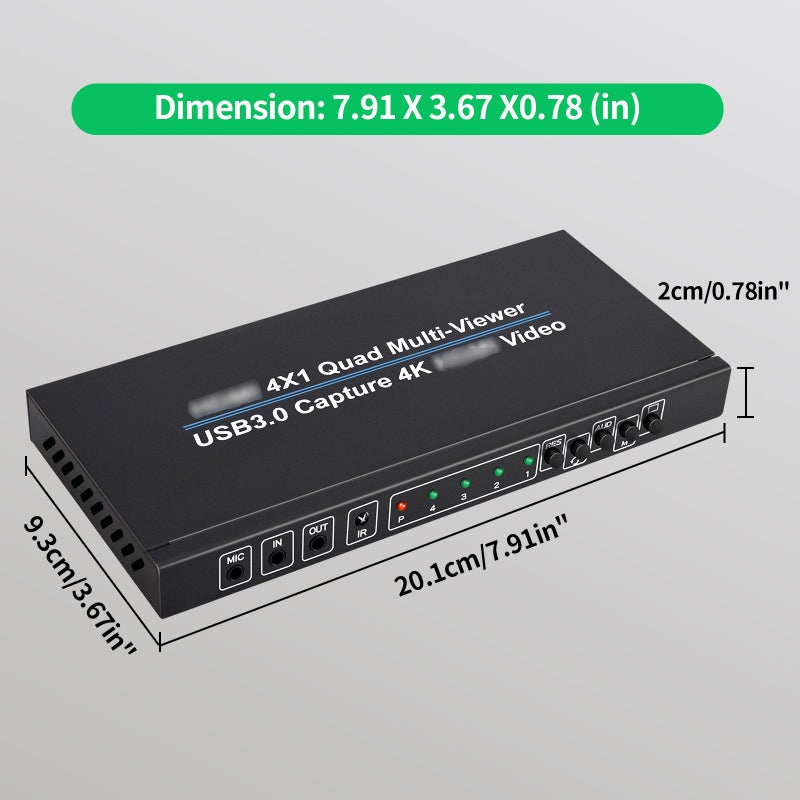 4x1 HDMI 4K@30Hz Screen Splitter Quad Multi-viewer Screen Divider 4-in-1-out with Seamless Switching Powerful USB3.0 Video Capture All-in-One - Image 2