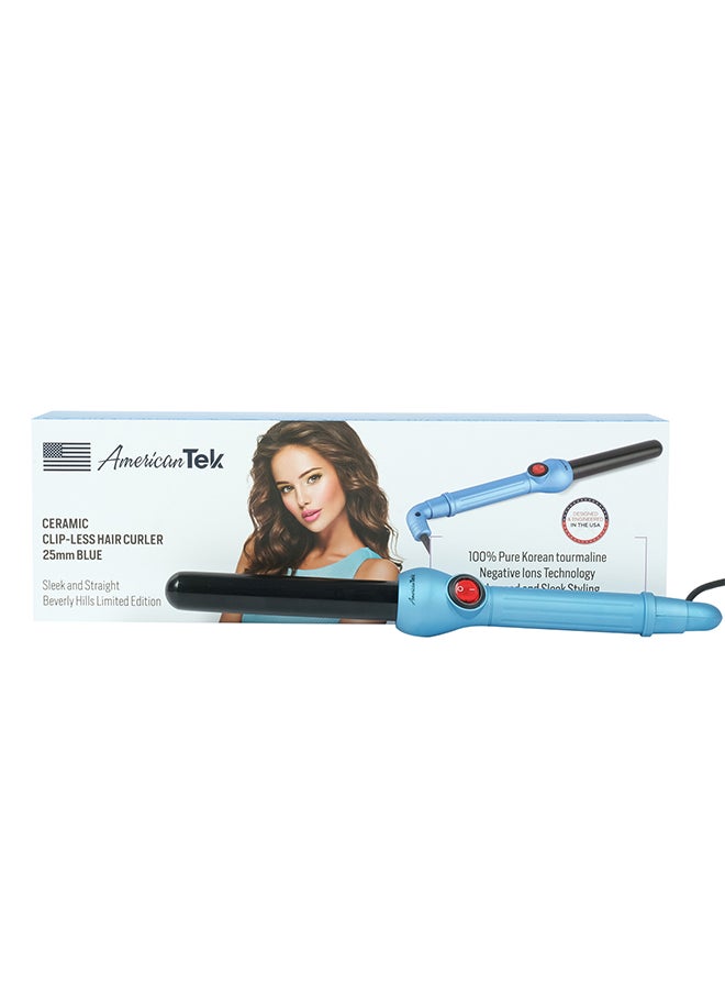 American Tek Ceramic Hair Curler 25 MM- Blue & Black - Curling Iron for Women - Long Lasting & Well defined Curls  - Image 1