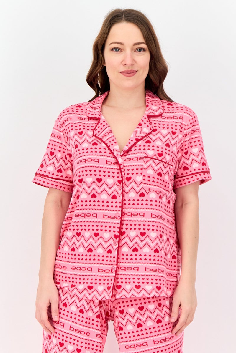 bebe Women 2 Pieces Sleepwear Pyjama Top and Pants Set, Multicolor - Image 2