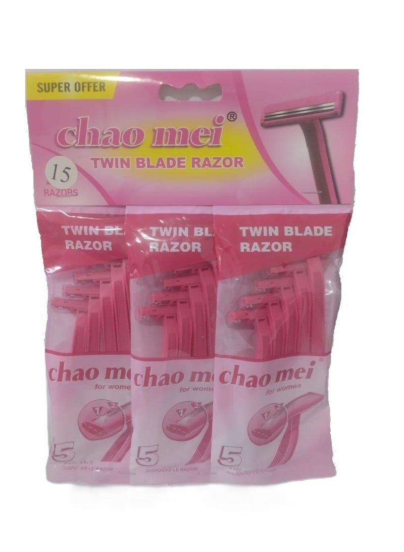 Beauenty Set Of 3 Packs Chao Mei Twin Razor For Women 15 Razors - Image 1