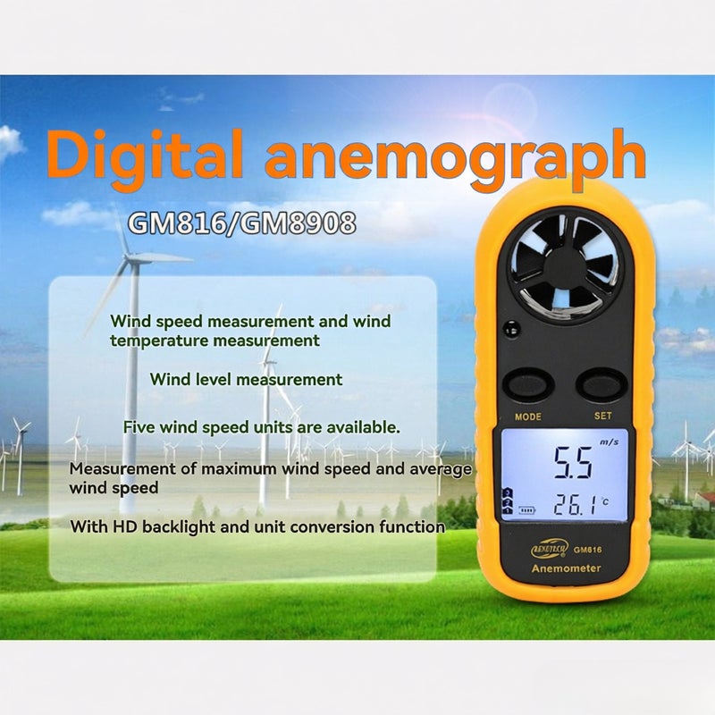 Digital Anemometer: Orange 6-Blade Wind Turbine, High-Definition Backlight, Multi-Unit Conversion - Accurate Wind Speed Temperature Power Measurement for Outdoor Activities Weather Monitoring - Image 5