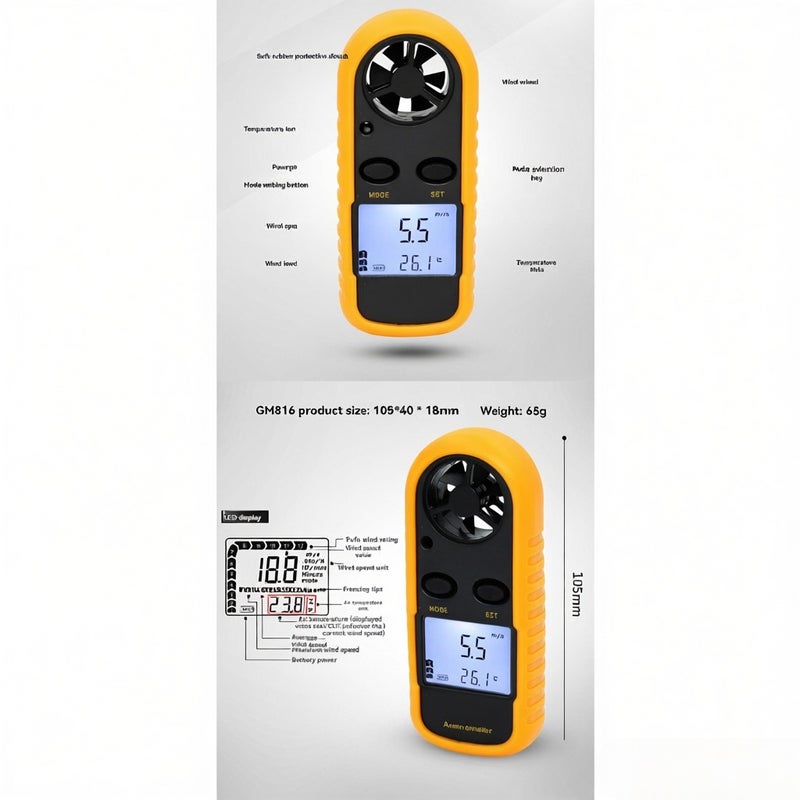 Digital Anemometer: Orange 6-Blade Wind Turbine, High-Definition Backlight, Multi-Unit Conversion - Accurate Wind Speed Temperature Power Measurement for Outdoor Activities Weather Monitoring - Image 4