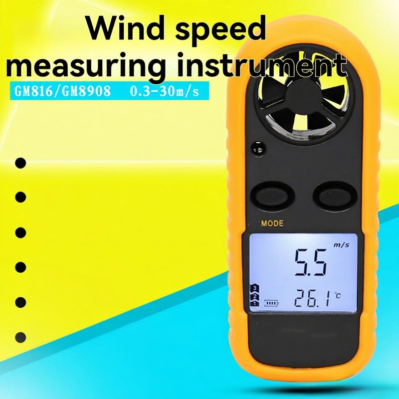 Digital Anemometer: Orange 6-Blade Wind Turbine, High-Definition Backlight, Multi-Unit Conversion - Accurate Wind Speed Temperature Power Measurement for Outdoor Activities Weather Monitoring - Image 3