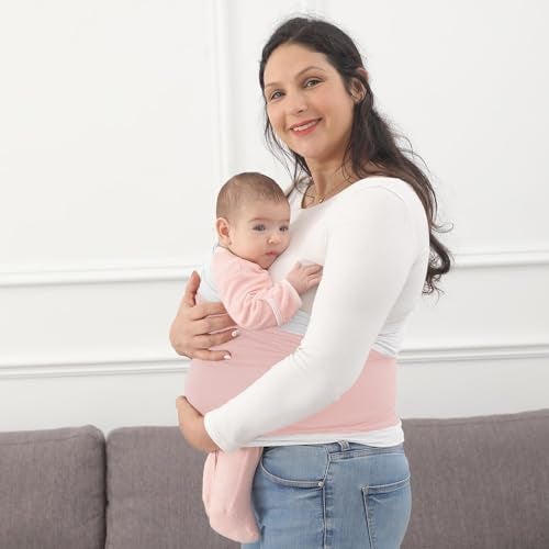 Kloovete Baby Wrap Carrier, Perfect Baby Carrier Wrap Sling for Newborn and Infant up to 35 lbs. (Dusty Pink/Natural, M (S, M, L of Clothing Size)) - Image 4