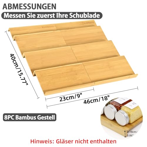 KitHero Spice Drawer Organzier,4 Tiers- 8Pcs Bamboo Spice Rack Tray Insert for Cabinet Drawer Countertop, Kitchen Seasoning Storage Drawer Organization,18" Wide x 15.8" Deep （Hold UP To 40 Jars - Image 3