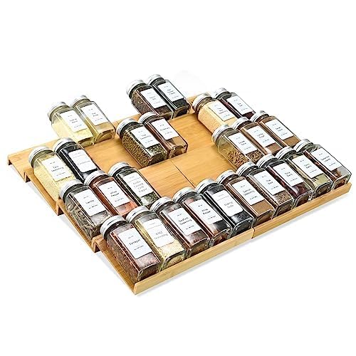 KitHero Spice Drawer Organzier,4 Tiers- 8Pcs Bamboo Spice Rack Tray Insert for Cabinet Drawer Countertop, Kitchen Seasoning Storage Drawer Organization,18" Wide x 15.8" Deep （Hold UP To 40 Jars - Image 2