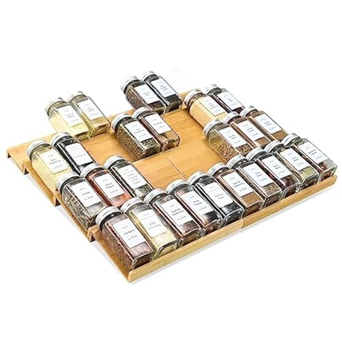 KitHero Spice Drawer Organzier,4 Tiers- 8Pcs Bamboo Spice Rack Tray Insert for Cabinet Drawer Countertop, Kitchen Seasoning Storage Drawer Organization,18" Wide x 15.8" Deep （Hold UP To 40 Jars - Image 1