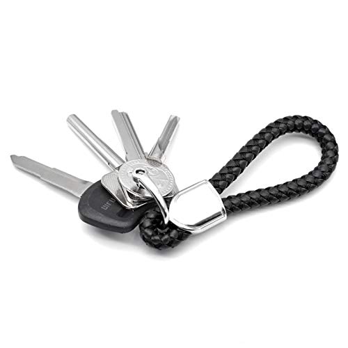 INFIPAR Car Key Fob Keychains Leather Keys Chain Sturdy Metal Holder with D-Ring for Men and Women 1 Pack Black, Long - Image 3