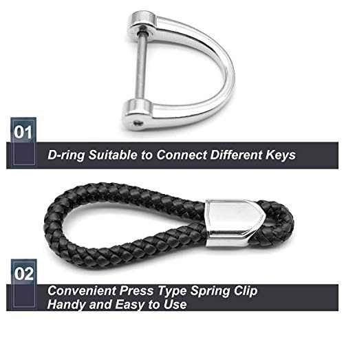INFIPAR Car Key Fob Keychains Leather Keys Chain Sturdy Metal Holder with D-Ring for Men and Women 1 Pack Black, Long - Image 5