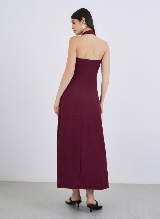 Styli Plain Knit Halter Neck Sheath Maxi Dress - Image 5
