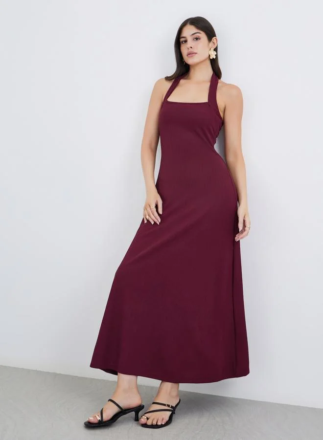 Styli Styli Plain Knit Halter Neck Sheath Maxi Dress
