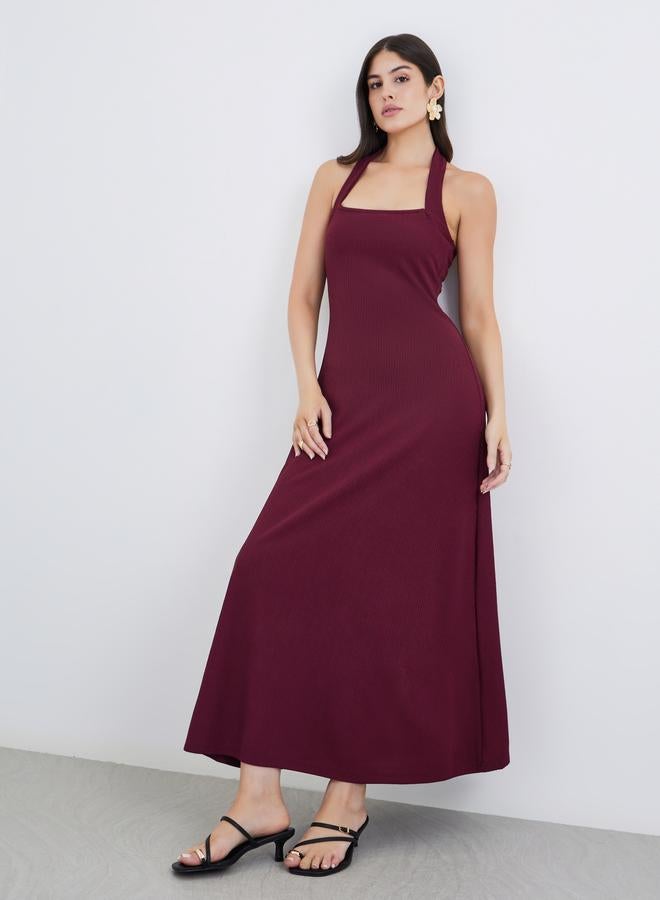 Styli Plain Knit Halter Neck Sheath Maxi Dress - Image 1