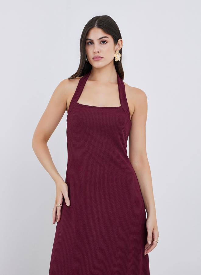 Styli Plain Knit Halter Neck Sheath Maxi Dress - Image 3