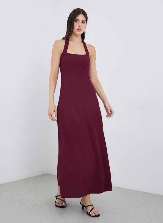 Styli Styli Plain Knit Halter Neck Sheath Maxi Dress