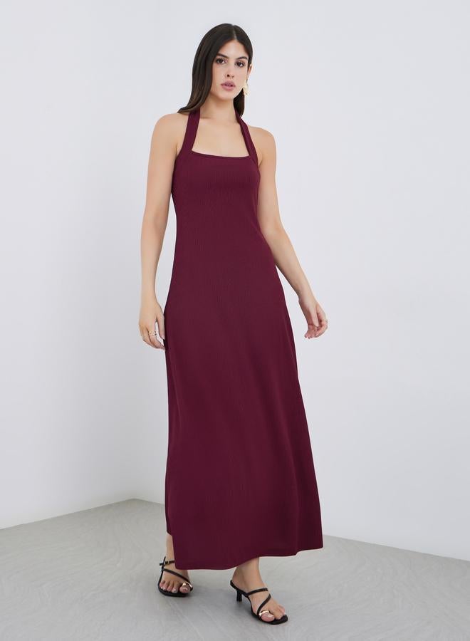 Styli Plain Knit Halter Neck Sheath Maxi Dress - Image 2