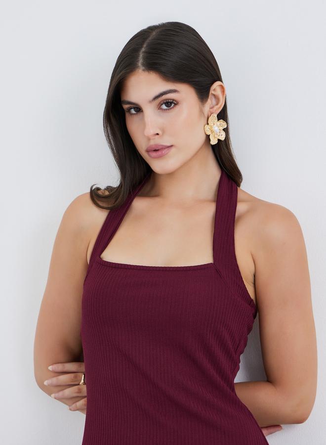 Styli Plain Knit Halter Neck Sheath Maxi Dress - Image 4