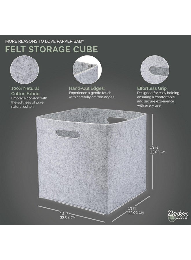 Parker Baby Co. Parker Baby Felt Foldable Storage Cube - 13 Inch Nursery Cubby Bin for Cube Organizer, Closet Organizers and Storage Toy Bin, Rope Baskets Bins for Toy’s Storage - Gray  - Image 2