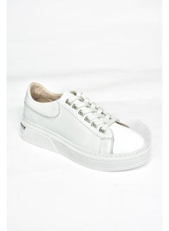P555020003 White Genuine Leather Women's Sports Shoes Sneakers