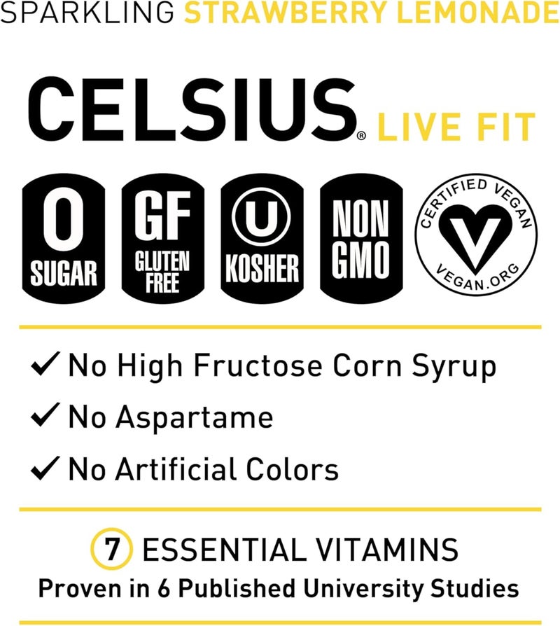 CELSIUS مشروب الطاقة الفوار بنكهة الفراولة والليمون - 12 عبوة - Image 4