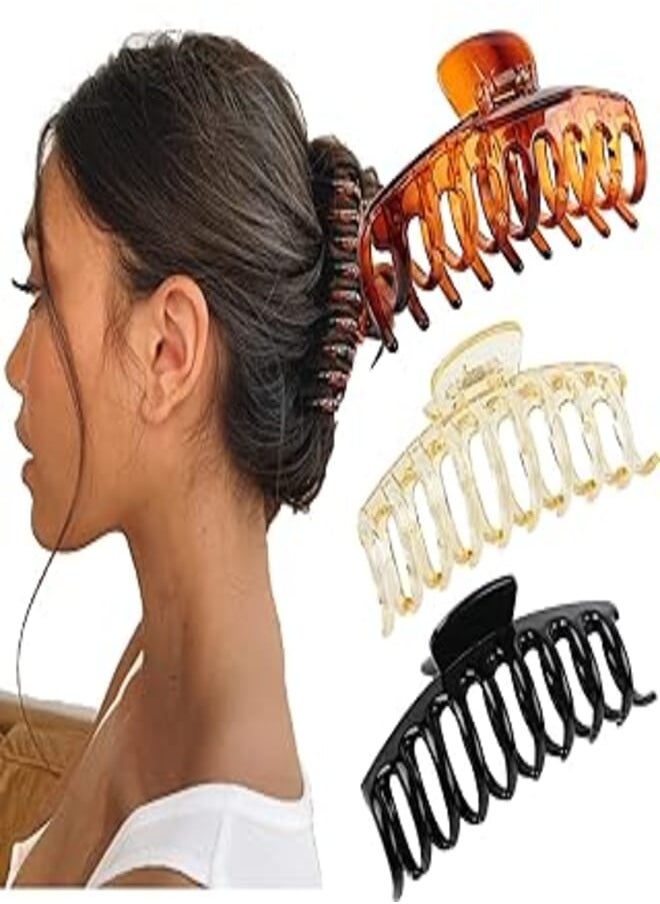 VinBee VinBee 3 Pack Large Chic Styling Matte Hair Claw Clip, 4.3 Inch Acrylic Hair Clips for Thick Hair Claw, Big Hair Clips Accessories for Girls Banana Clips Clamp Accessories for Women (Black, Amber,Red） 
