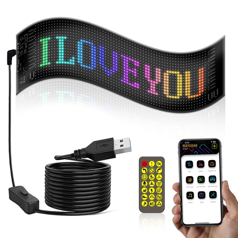 Flexible LED Screen 20*64 Right Angles 102*348Mm Ip65 Waterproof - App & Bt Connectivity Customizable Led Sign Display for Car Windows - Image 1