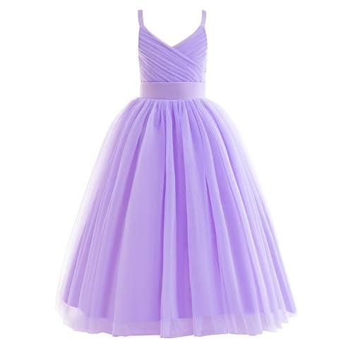 Glamulice Lavender Flower Girl Wedding Dress Spaghetti Straps Light Purple Tulle Kids Formal Pageant Bridesmaid Gowns Elegant Little Girls Birthday Party Evening Dresses 8 Kids Holiday Prom Ball Gown - Image 2