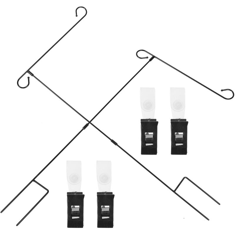 Black Wrought Iron Garden Flag Pole And Stand 2pcs Outdoor Lawn Decoration With Round Bead Design - Image 2
