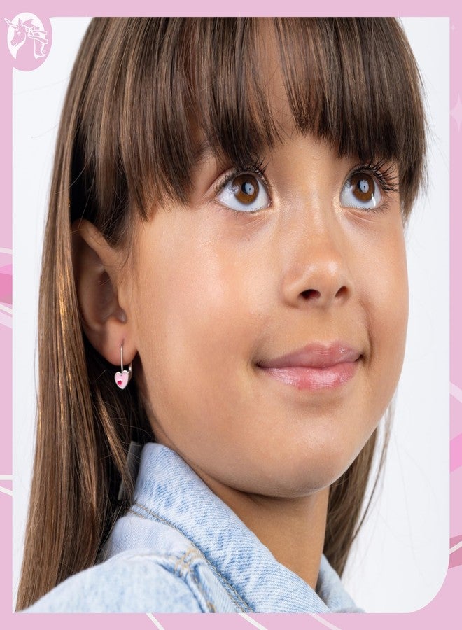 UNICORNJ Sterling Silver 925 Heart Earrings Leverback for Girls with Dark Pink Enamel Color Heart in Heart - Image 2