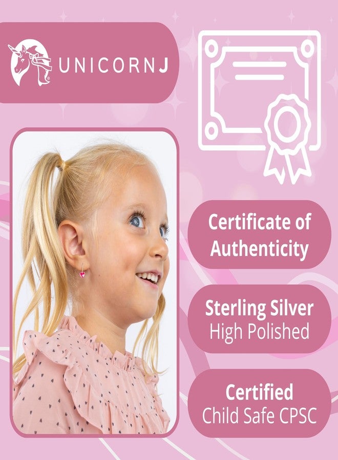 UNICORNJ Sterling Silver 925 Heart Earrings Leverback for Girls with Dark Pink Enamel Color Heart in Heart - Image 4